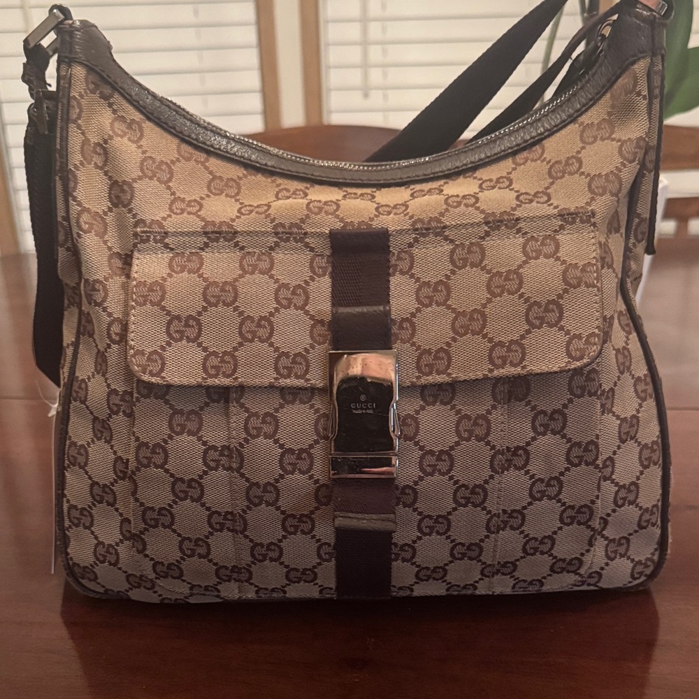 Gucci Beige and Brown Monogram Shoulder Bag